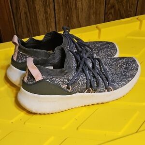 adidas Kids Charcoal Knit Sneakers with Pink Accents